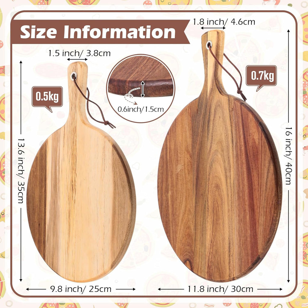 16 Pack Acacia Wood Cutting Board with Handle Thick Round Charcuterie Boards 2 Size K46775