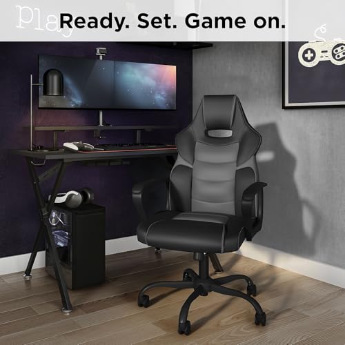 Black & Gray Faux Leather Gaming Chair Y8433