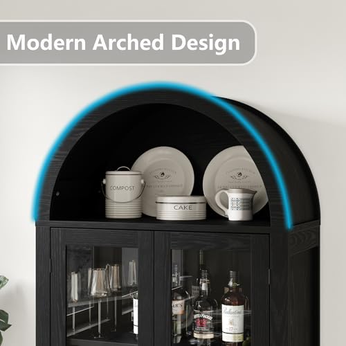 Tall Arched Storage Cabinet with Glass Doors V9673