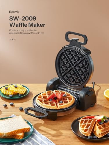 Double Belgian Waffle Maker 180°Flip Nonstick Stainless Steel Y855259