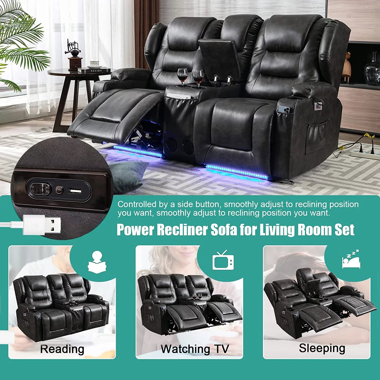 Electric Power Recline Sofa with Console Y227884
