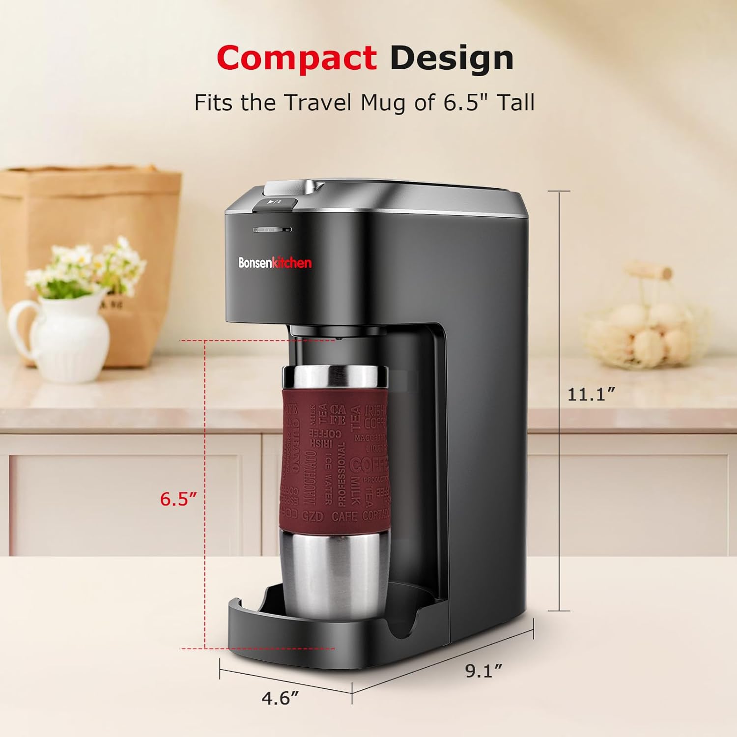 Single Serve Coffee Maker for K Cup Capsule, Brew Sizes 6 to 12oz P9193