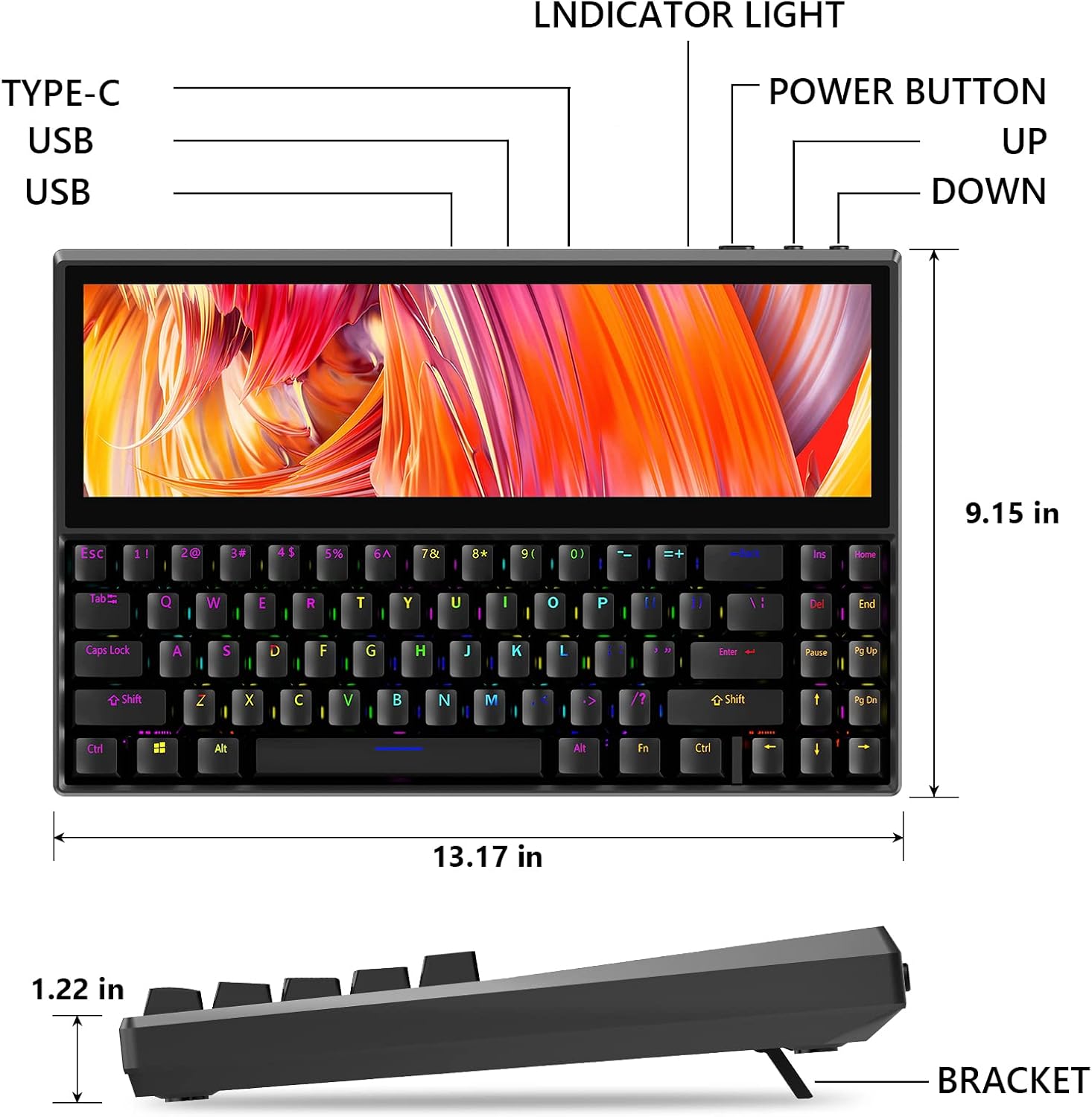 Mechanical Keyboard with Touchscreen, 71 Keys RGB LED Backlit, Black B818214