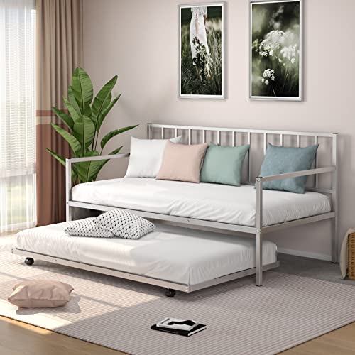 Silver Metal Twin Daybed with Trundle Z871989