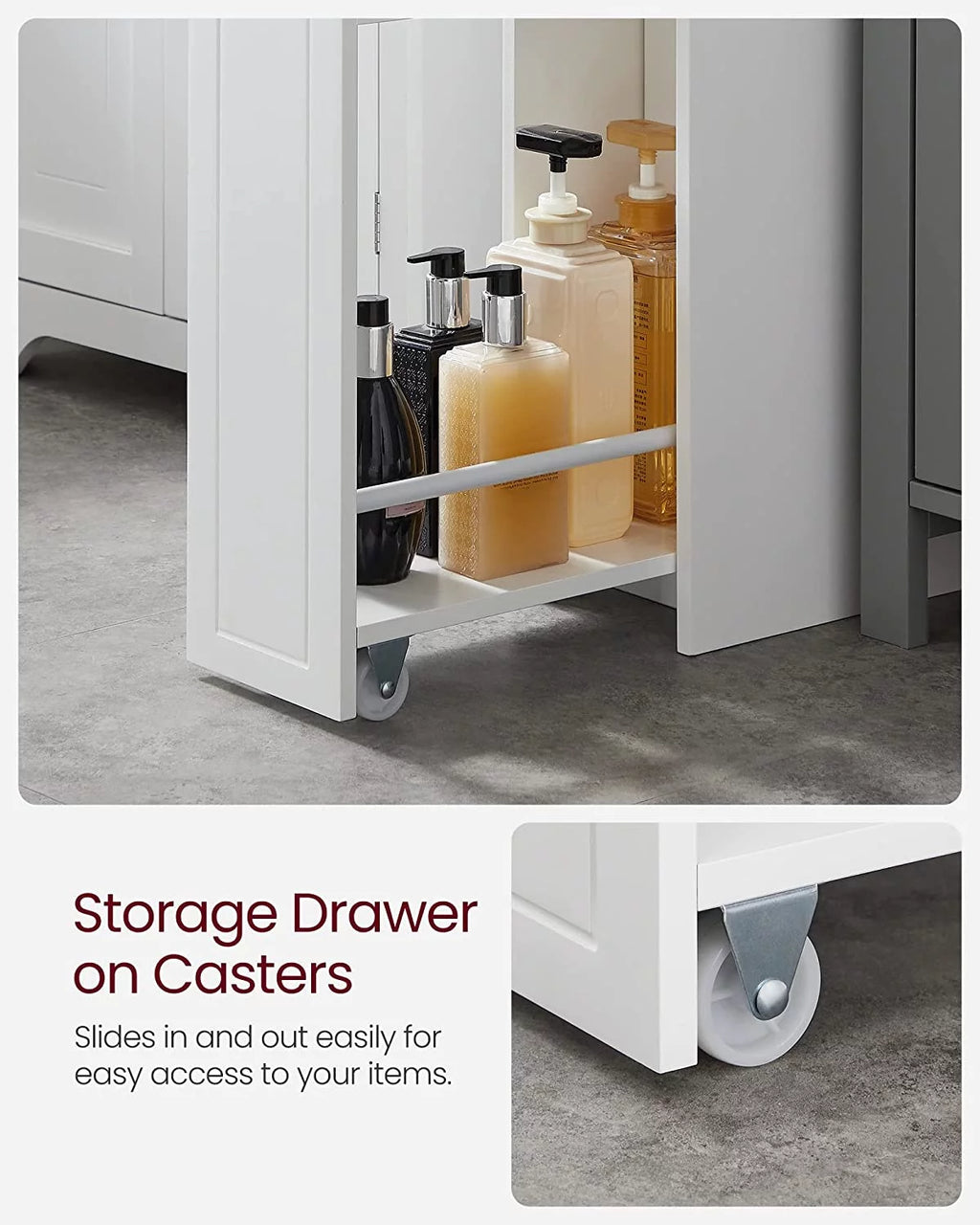 White Slim Bathroom Storage Cabinet with Slide Out Drawers T7001