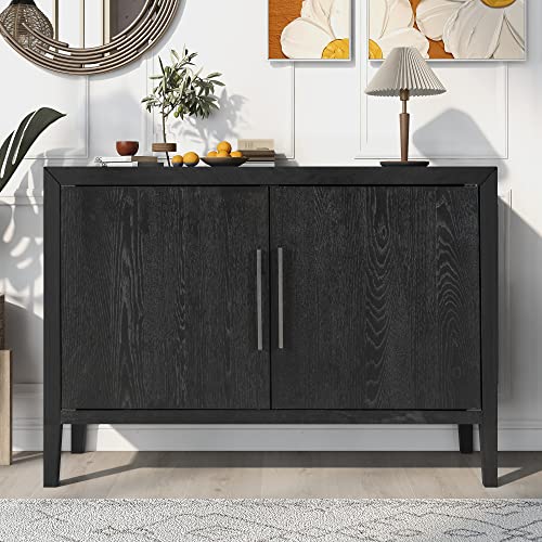 Black Sideboard Storage Cabinet with 4 Doors and Adjustable Shelves G915