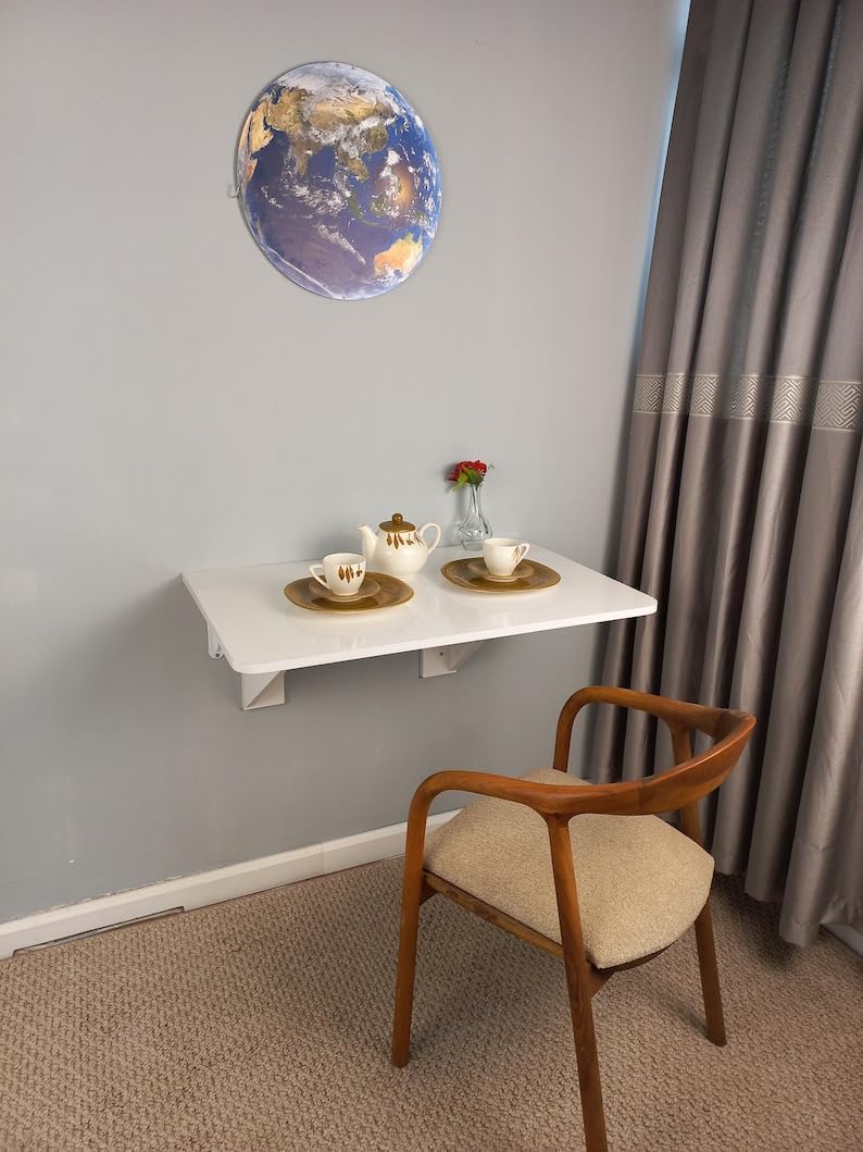 Walnut Wall-Mounted Folding Table with Shelves Q380