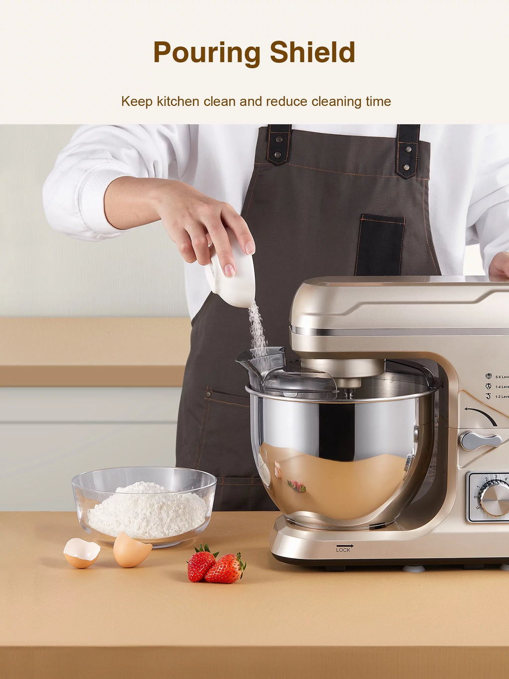 5.5QT Tilt-Head Stand Mixer with Dough Hook, Whisk & Beater, Gold X63956