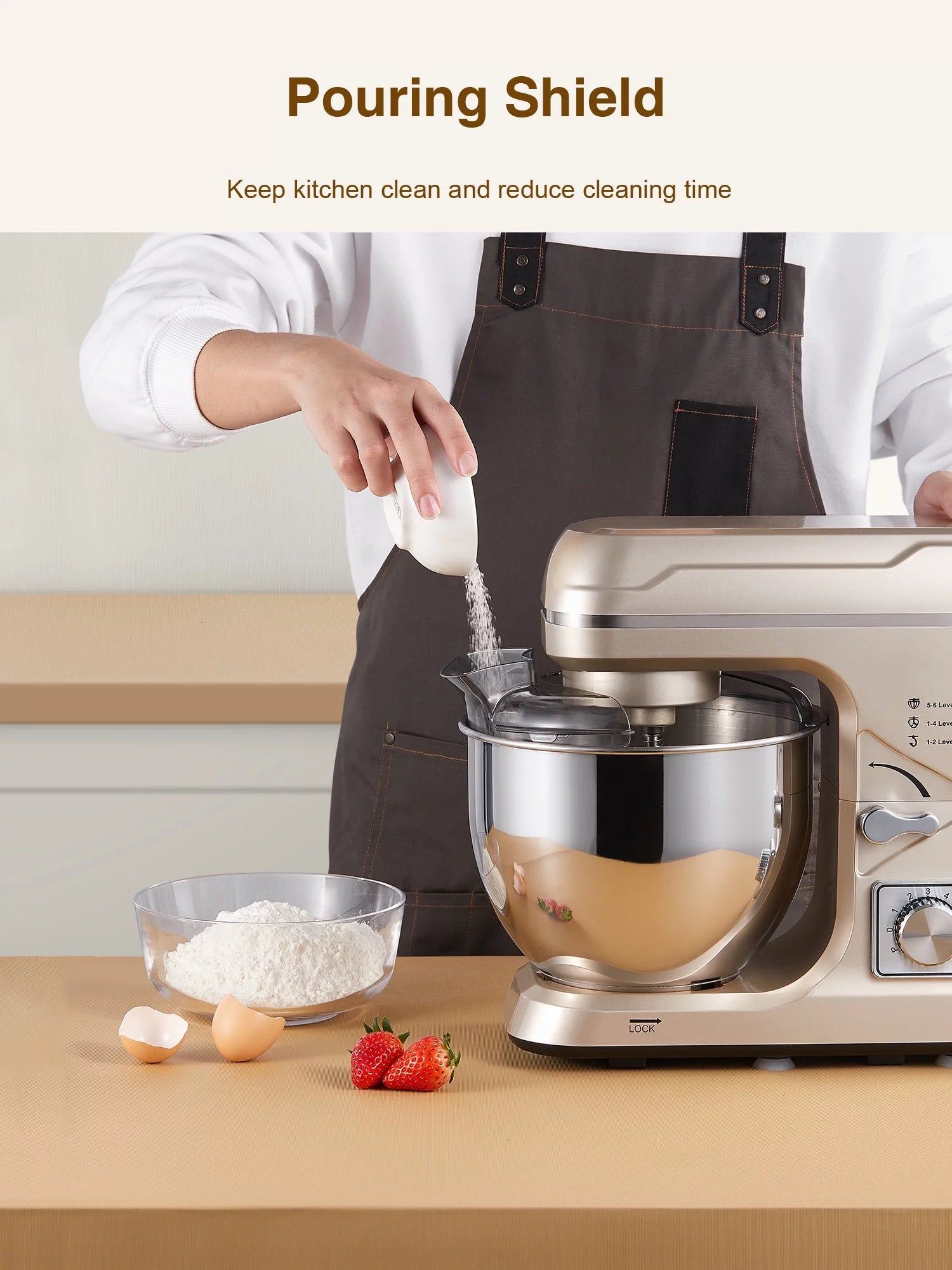 5.5QT Tilt-Head Stand Mixer with Dough Hook, Whisk & Beater, Gold X63956