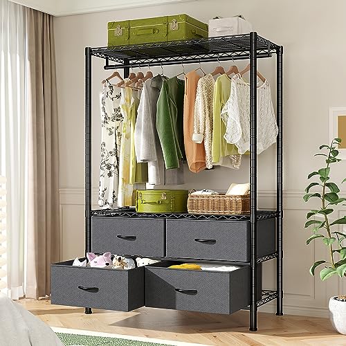 Black Heavy Duty Metal Clothes Rack with 4 Drawers A619