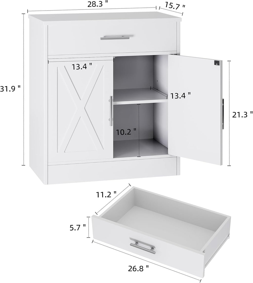 Ivory White Wood Sideboard Buffet Cabinet with 2 Doors J81803