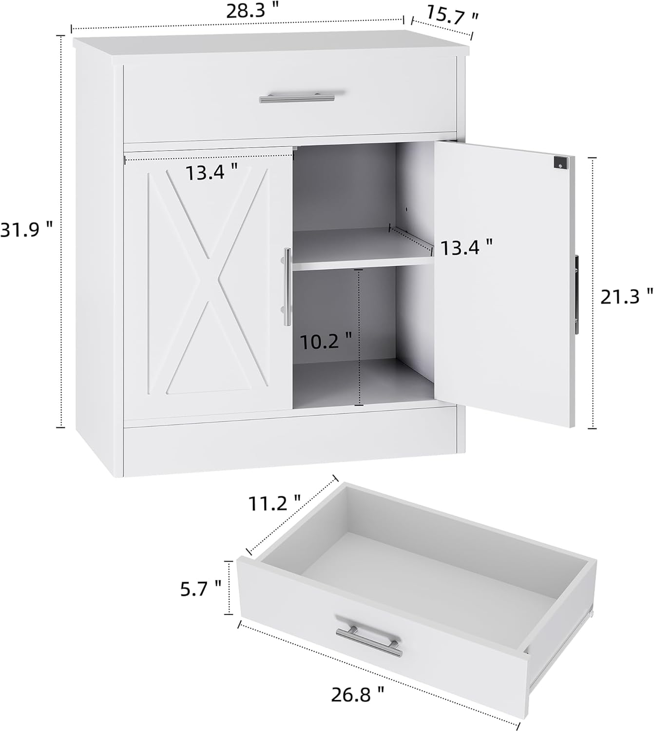 Ivory White Wood Sideboard Buffet Cabinet with 2 Doors J81803