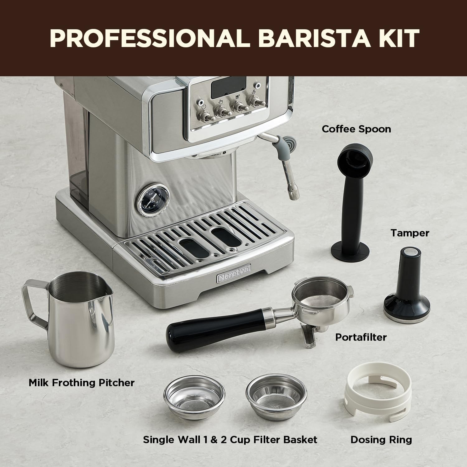 15 Bar Stainless Steel Espresso Machine with Milk Frother Z615416