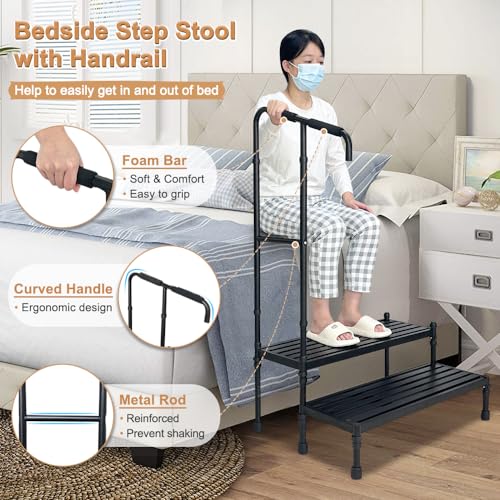 Two Step Stool with Handle Adjustable Wide Platform W663