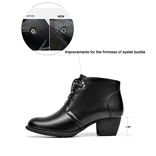 Women's Ankle Boots Lace-up Round Toe Low Heel Booties with Side Zipper S9362