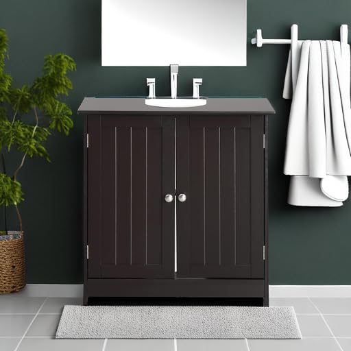 Pedestal Under Sink Storage Bathroom Vanity with 2 Doors Bathroom Cabinet 23 5/8" x 11 7/16" x 23 5/8" (Espresso) P479522
