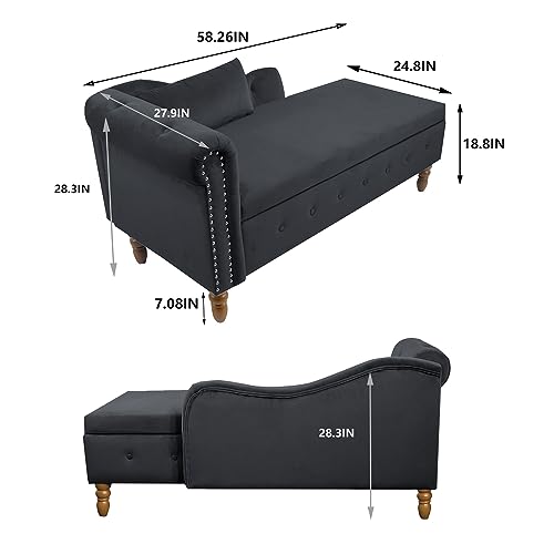 Black Velvet Chaise Lounge with Storage and Pillow X15231