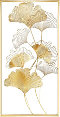 39" X 20" Golden Metal Ginkgo Leaf Wall Hanging Decor O3361