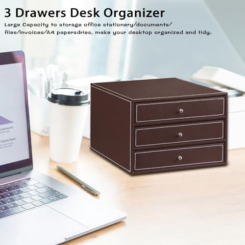 PU Leather 3 Drawer Desk Organizer U8157