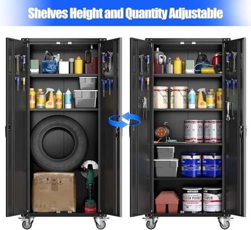 Black 72" H Metal Storage Cabinet with 2 Doors and 4 Adjustable Shelves U96977