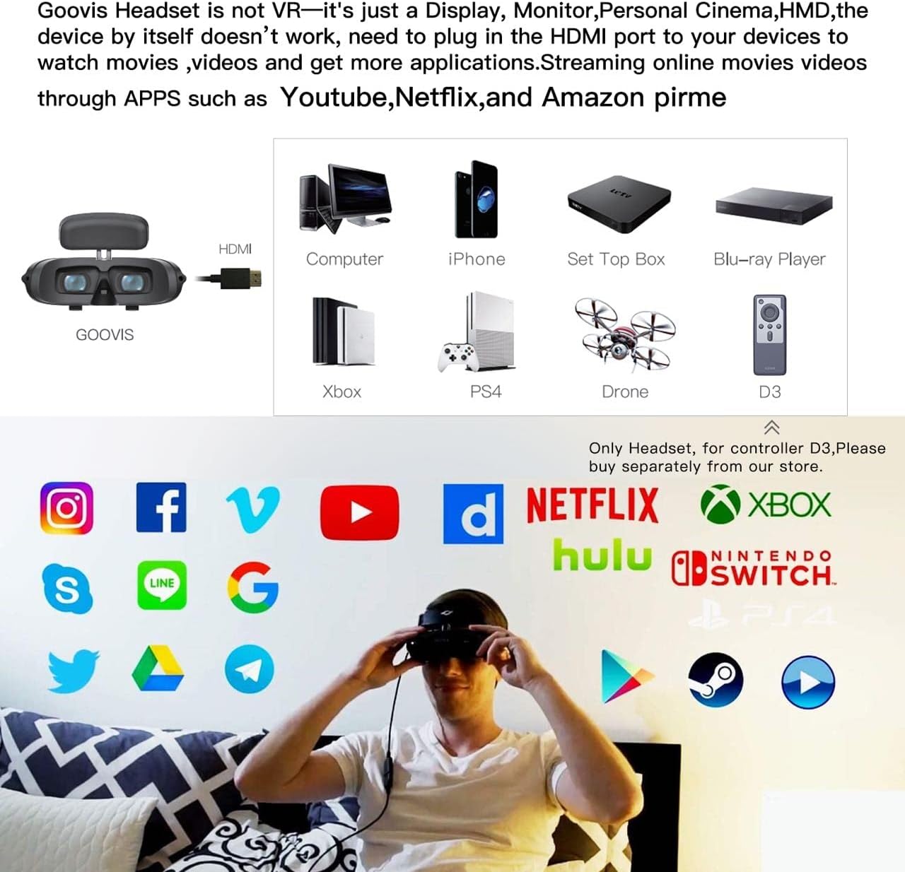Dual 2K AMOLED Display VR Headset with Carrying Case and Elite Strap N778608