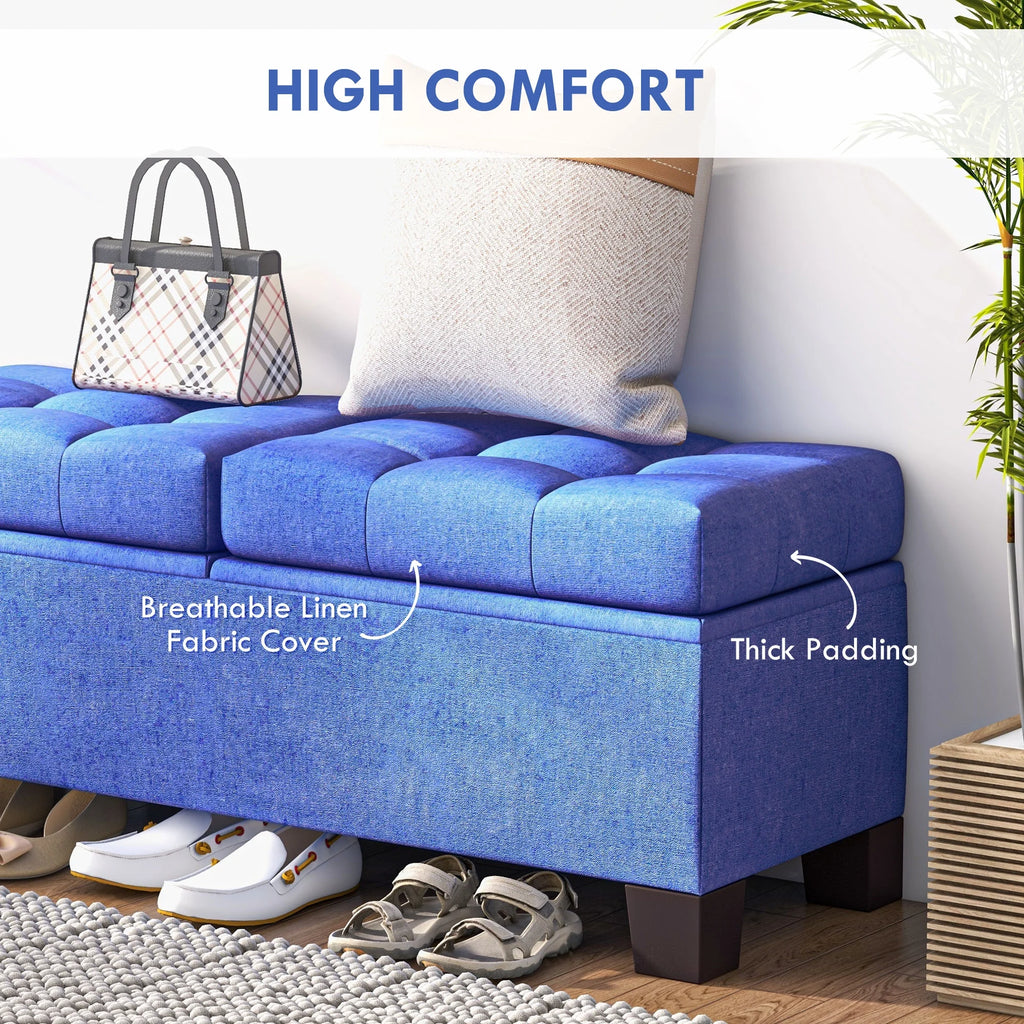 Blue Upholstered Bench with Steel Frame Q226