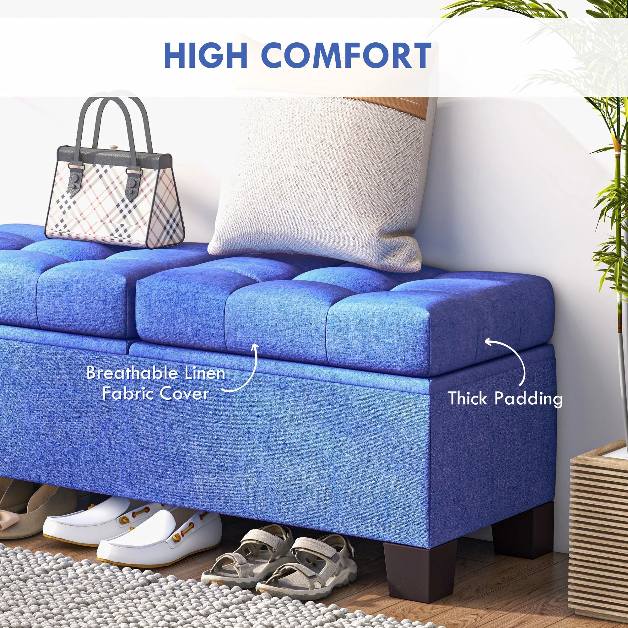 Blue Upholstered Bench with Steel Frame Q226