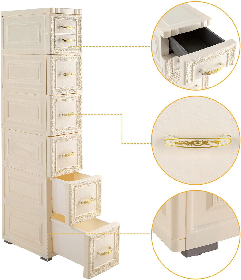 6 Tier Narrow Storage Cabinet with Drawers and Casters S840