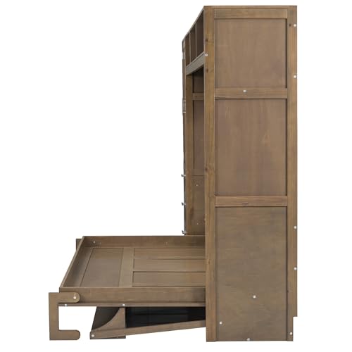 Antique Grey Solid Wood Murphy Bed with Wardrobe and Drawers K559972