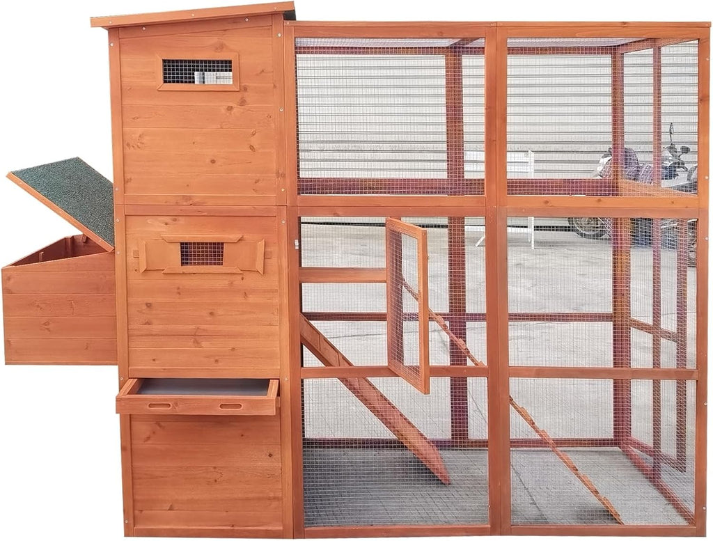 90.6" Wood Chicken Coop Hen House Nesting Box Run Cleaning Tray R509274
