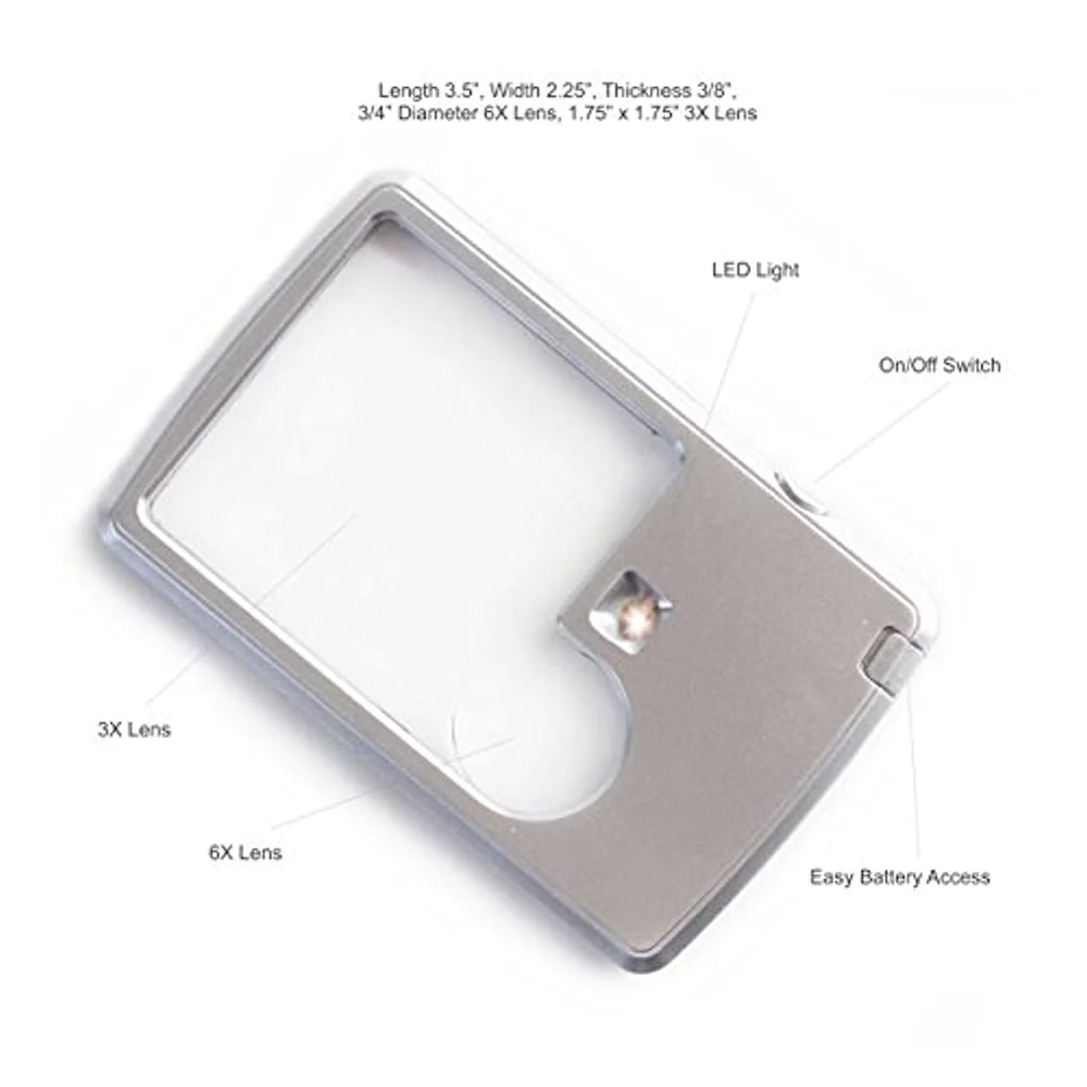Pocket Magnifier with Light Bundle - 2 Pocket Magnifying Glasses, 3X Lighted Magnifying Glass, 6X Magnifying Lens Loupe K344833