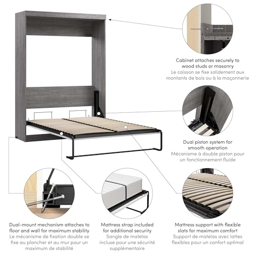 Bark Gray Full Murphy Bed E2416