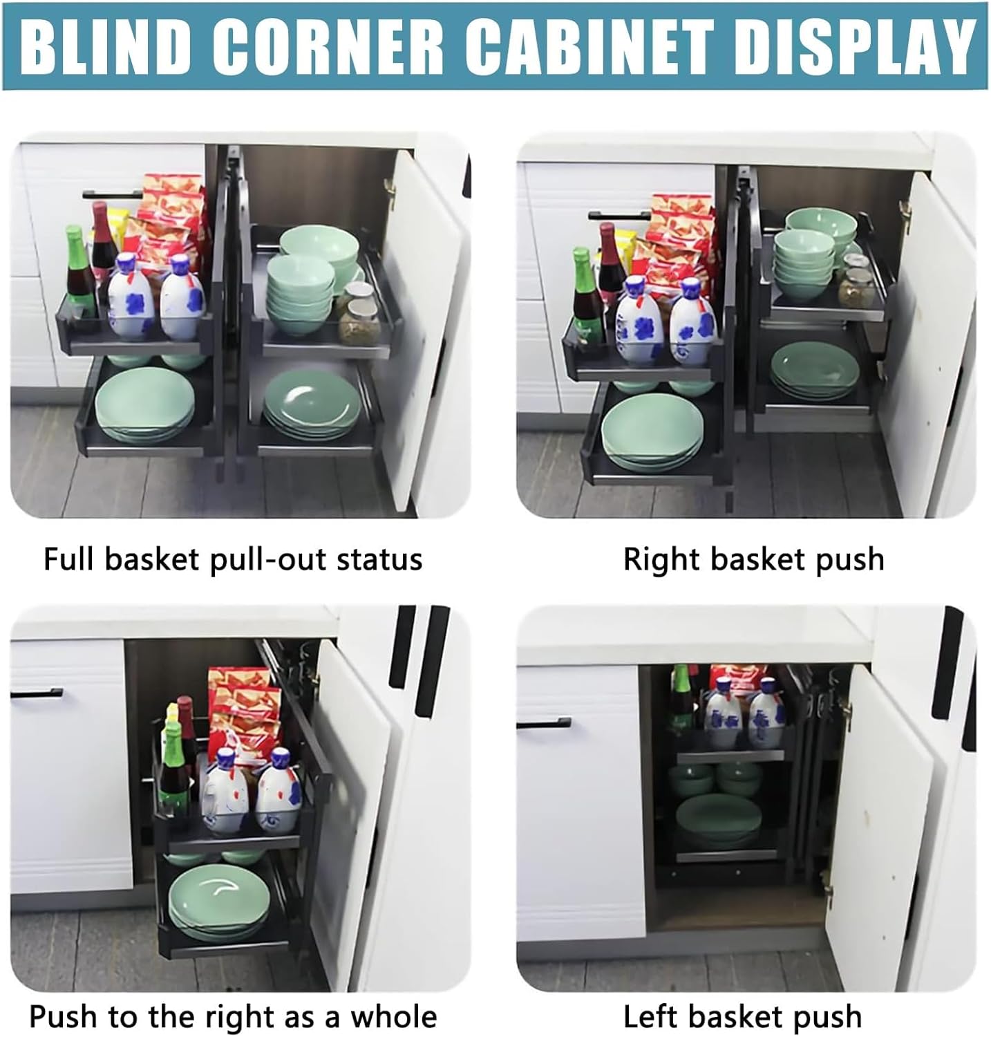 4 Shelf Tray Baskets Blind Corner Cabinet Organizer E84038