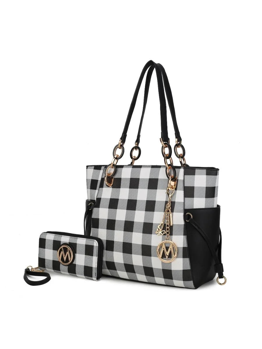 Checkered Tote Handbag with Wallet Z569574