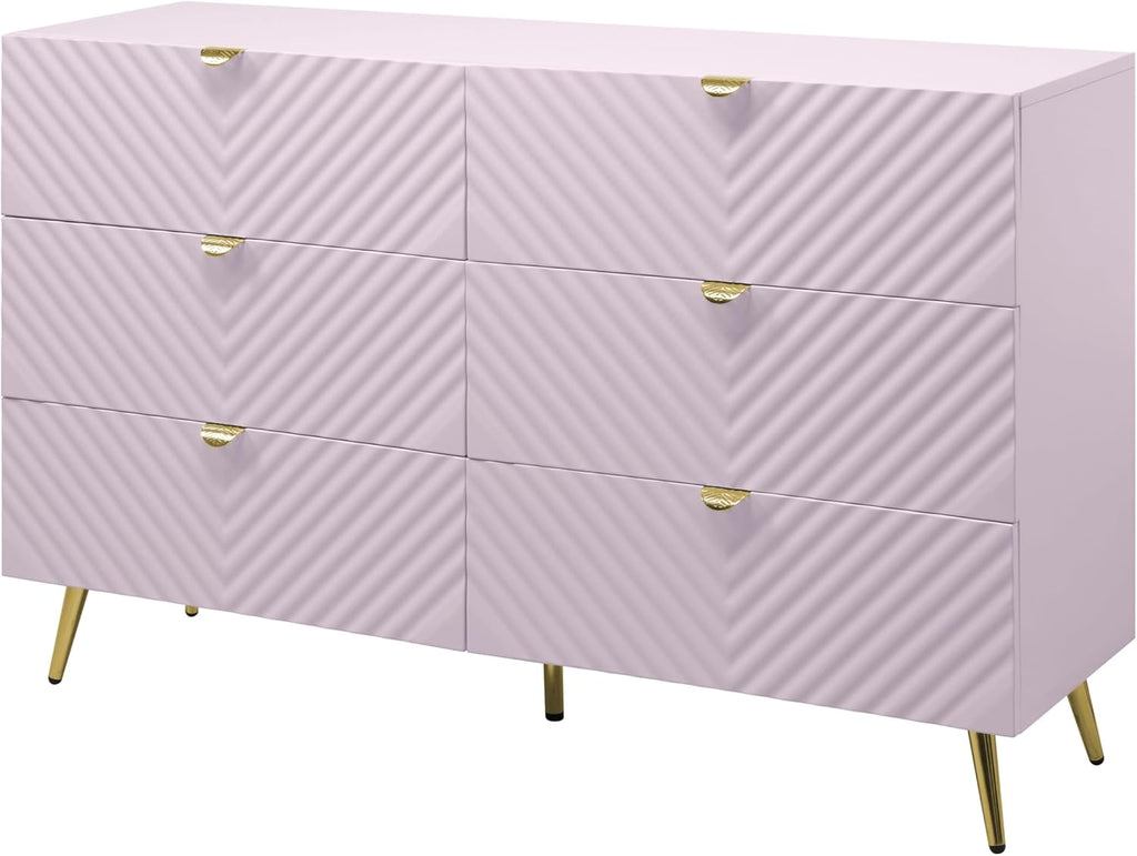 6-Drawer Pink Wood Metal Dresser C784