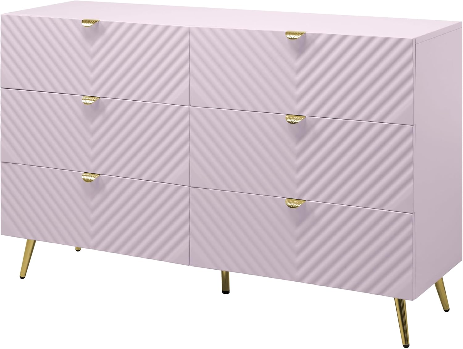 6-Drawer Pink Wood Metal Dresser C784