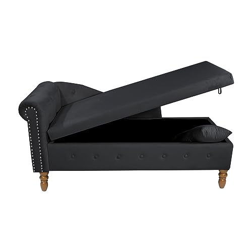 Black Velvet Chaise Lounge with Storage and Pillow X15231