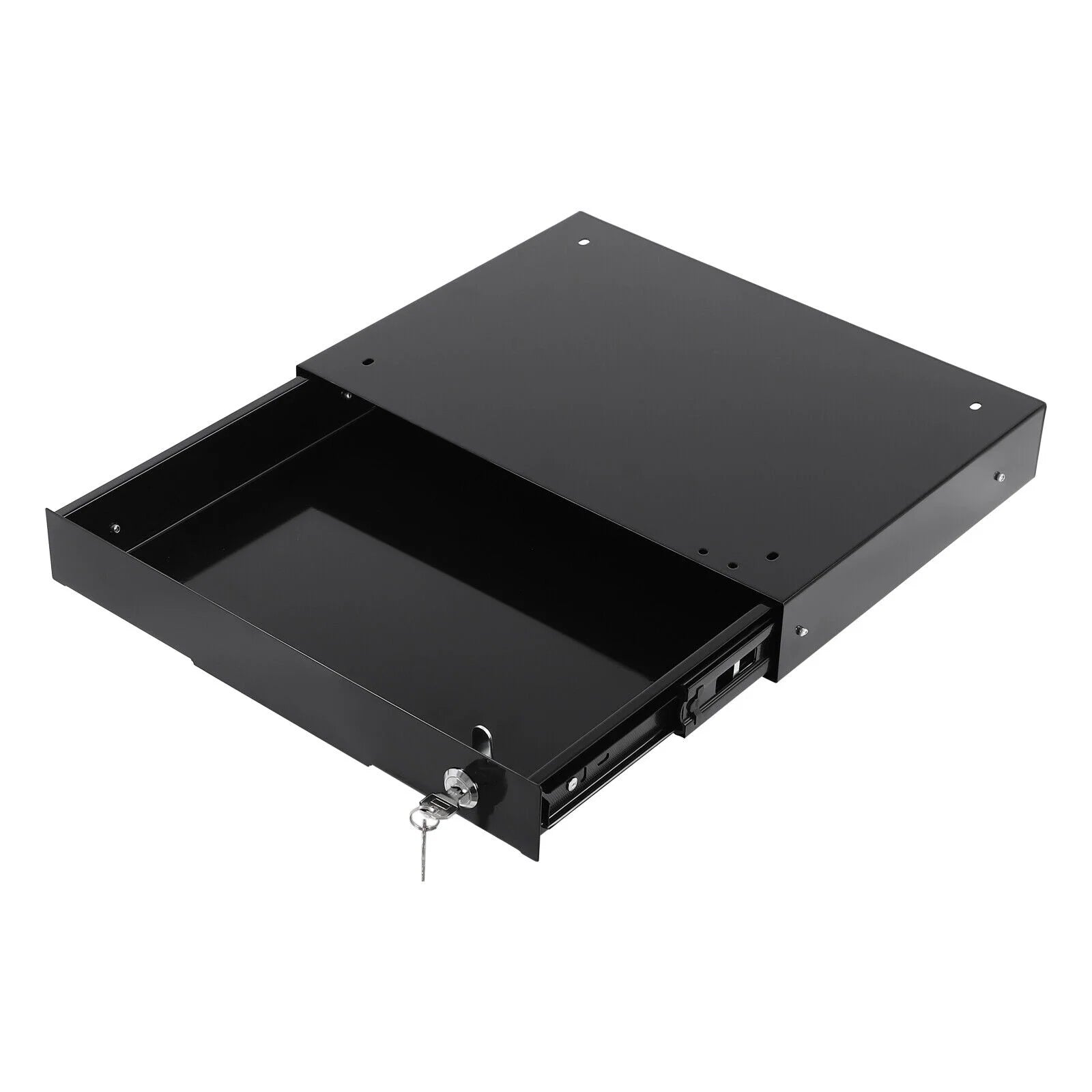 Black Rectangular Under Desk Mounted Iron Drawer Storage with Keys E40411