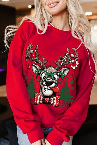Oversized Reindeer Graphic Sweatshirts T763