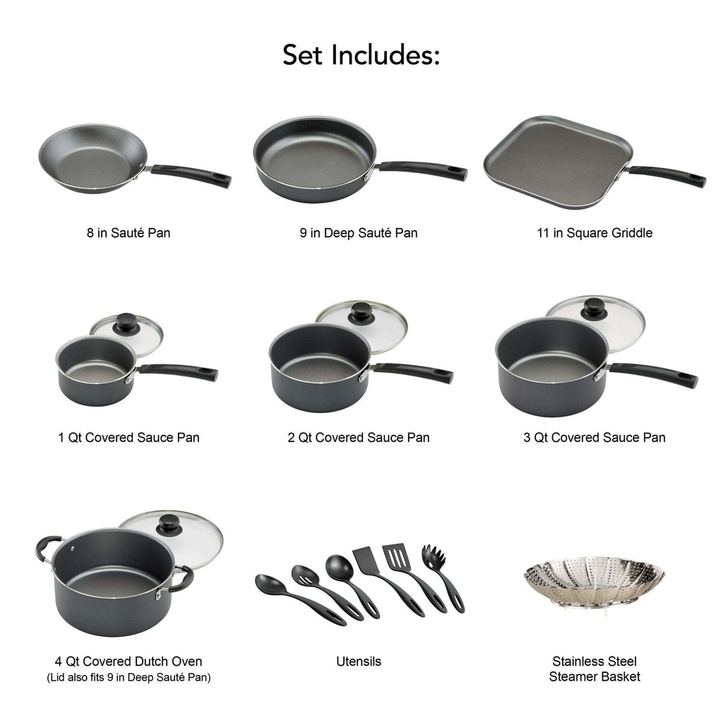 18 Piece Non-stick Steel Gray Cookware Set C9013