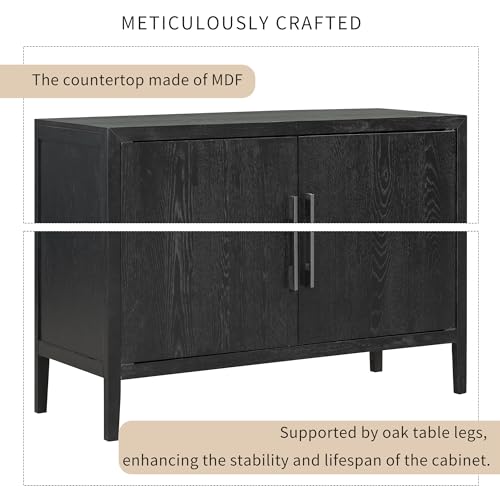 Black Sideboard Storage Cabinet with 4 Doors and Adjustable Shelves G915