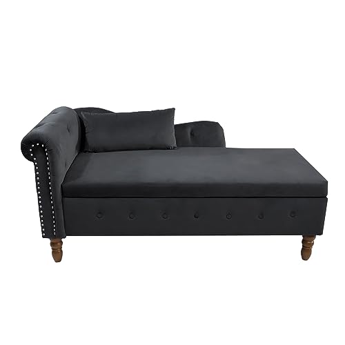 Black Velvet Chaise Lounge with Storage and Pillow X15231