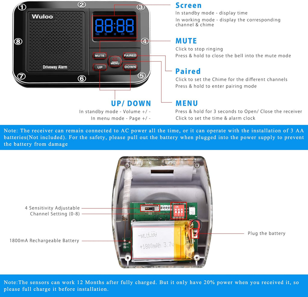 1800 Ft Wireless Outdoor Motion Sensor Driveway Alarm System H4312