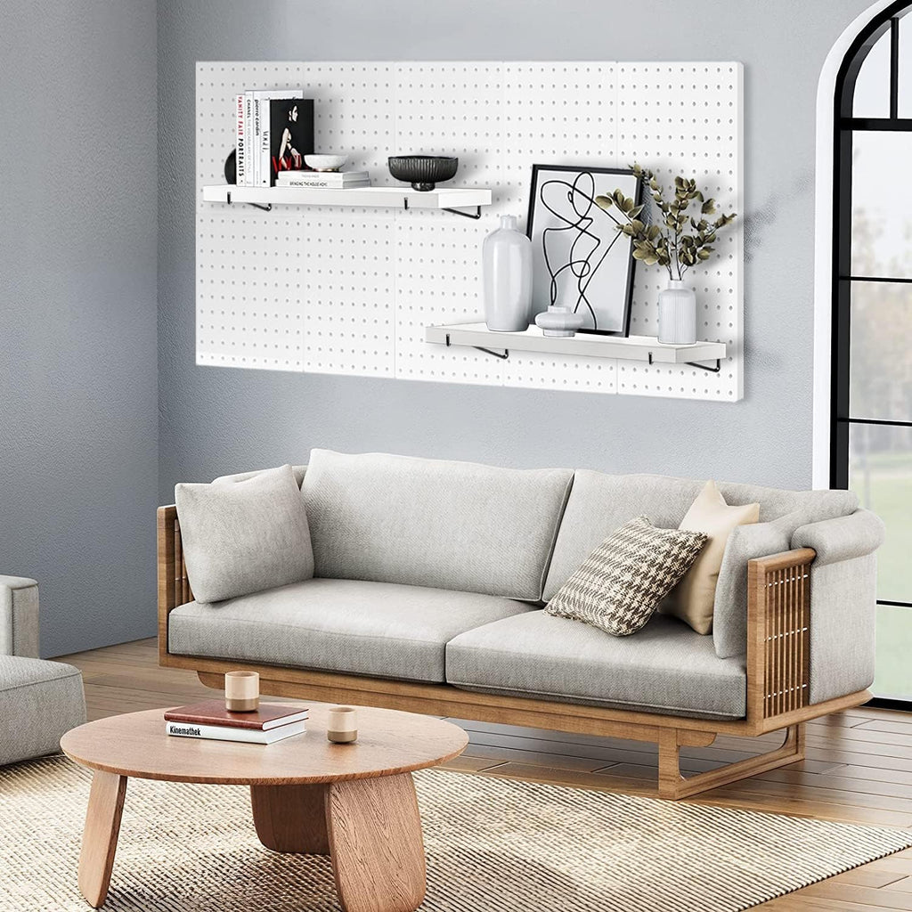 White Stain-Resistant Pegboard Shelf Set with Steel Brackets and Hooks, Pack of 2 O222