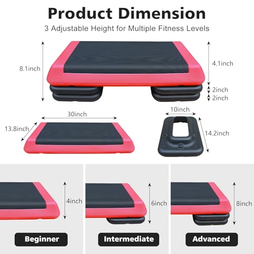 28.5'' Adjustable Aerobic Step Platform with 4 Risers (Red Grey) V90753