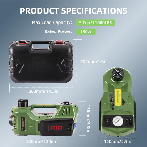 Electric Car Jack 5 Ton 12V Hydraulic Jack with Inflatable Pump Black Q9269