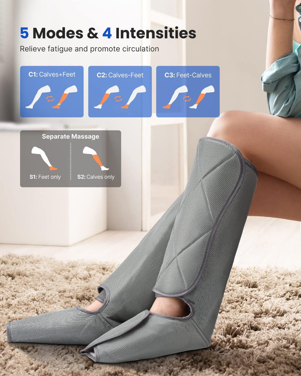 Leg Massager for Foot and Calf with 5 Modes 4 Intensities Z33673