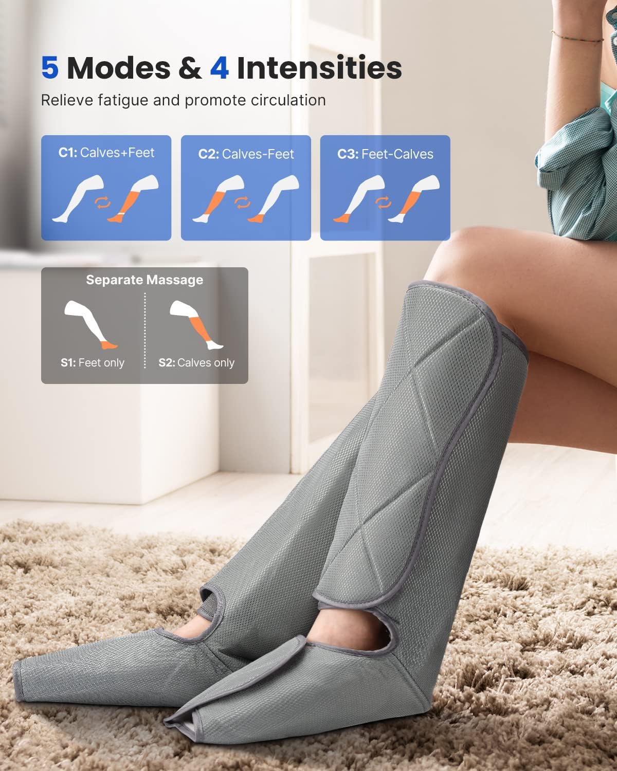Leg Massager for Foot and Calf with 5 Modes 4 Intensities Z33673
