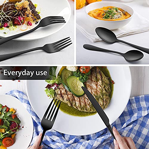 48-Piece Black Stainless Steel Silverware Set with Steak Knives K317627