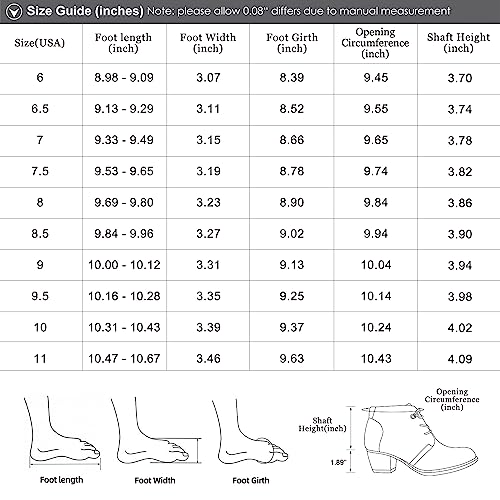 Women's Ankle Boots Lace-up Round Toe Low Heel Booties with Side Zipper S9362